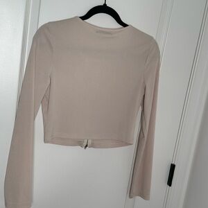 Nude zip up, long sleeve crop top